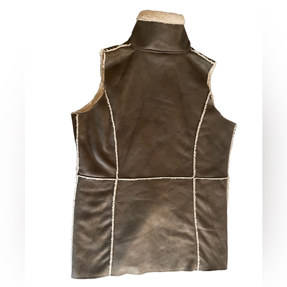 WOOLY Bully Sherpa Lined Faux Suede Vest Olive Green Medium - Picture 8 of 10